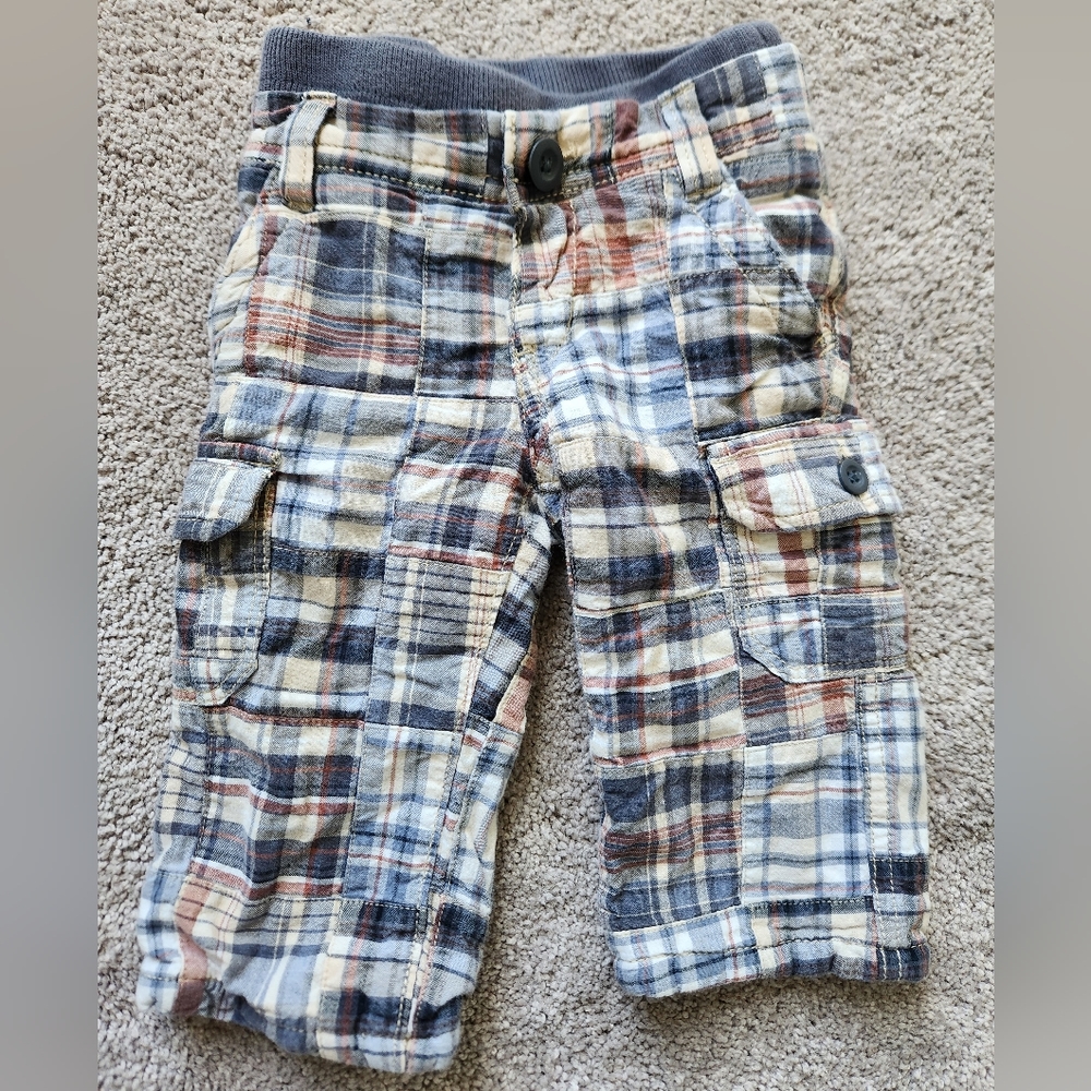 Baby Gap baby boy plaid patchwork lined pants, size 6-12 months